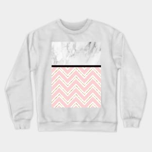Marble with Rose Pink White and Yellow Gold ZigZag Chevron Pattern Crewneck Sweatshirt